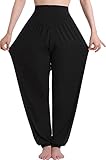 HOEREV Super weiche Modal Spandex Harem Yoga Pilates Hosen, Gr.-XL,Schwarz
