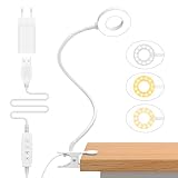 iZELL 23 LED Leselampe Bett Dimmbar -【3 Modi & 10 Helligkeitsstufen】 Augenschutz Klemmlampe mit 40cm Flexiblem Schwanenhals, Buchlampe, Schreibtischlampe mit 10W USB-Ladegerät, Weiß