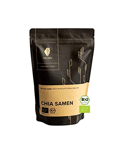 Bio Chia Samen 500g Edelgrün | Chiasamen glutenfrei | weiß, schwarze Seeds 0,5kg / 1kg | z.B. als Topping oder als Pudding zum Essen – müssen dafür nicht geschrotet, gemahlen werden