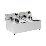 Royal Catering Kommerzielle Fritteuse Kapazität 2 x 10 l 6400 W 60-200 °C Kaltzone Ablasshahn autom. Abschaltung Thermoschutz Cool-Touch-Griff Elektro-Doppel-Fritteuse Gastro-Fritteuse