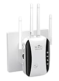 WLAN Verstärker, 300 Mbit/s, mit 4 Antennen, Abdeckung bis zu 5000sq.ft, WiFi Extender Booster mit Repeater-/AP-Modus, Verstärker mit Ethernet-Anschluss zum Verbinden Allen WLAN Geräten
