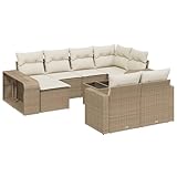 QJBSAVVA Esstisch Balkonmöbel Kleiner Balkon Gartenlounge Outdoor Lounge Tisch Outdoor - 11-TLG. Garten-Sofagarnitur mit Kissen Beige Poly Rattan für Balkon Garten Terrasse Party