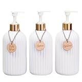 Seifenspender für Badezimmer, Set mit 3 Flaschen für Shampoo und Conditioner, 500 ml. Dieser Seifenspender ist elegant und verschönert den Stil Ihres Zuhauses mit 3 Bambus-Anhängern