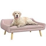 PawHut Hundesofa Katzensofa mit Rückenlehne, Hundecouch mit Holzbeine, Haustiersofa mit Kissen, Hundebett für mittelgroße und große Hunde, Samt, Rosa, 102 x 58,5 x 42,5 cm