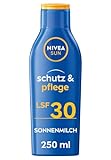 NIVEA SUN Schutz & Pflege Sonnenmilch LSF 30 (250 ml), Sonnencreme für 48h Feuchtigkeit, sofortiger Sonnenschutz mit hochwirksamem UVA/UVB-Filtersystem