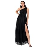 Anaya with Love Damen Womens Ladies Maxi One Cold Shoulder Dress with Slit Split Sleeveless Prom Wedding Guest Bridesmaid Ball Evening Gown Kleid, Black, 46