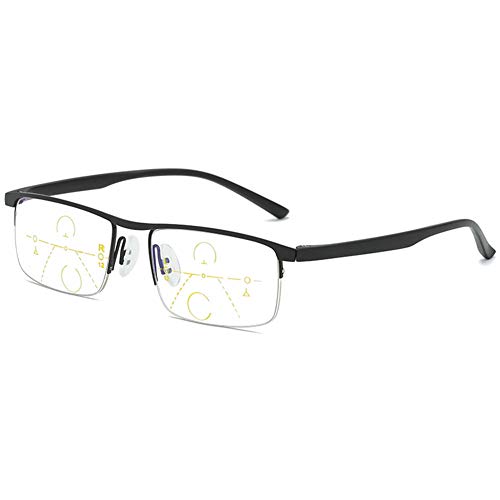 KOOSUFA Gleitsichtbrille Progressive Multifokus Lesebrille Herren Damen Metallrahmen Anti-Blaulicht Lesebrille Lesehilfe Sehhilfe Halbrandbrille 1.0 1.5 2.0 2.5 3.0 3.5 4.0 (1x Schwarz, 2.0)