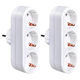 2 Stück Steckdosen, Mehrfachstecker, 3 in1 Steckdosenadapter für Küche Büro, Weiß (250V / 16A)