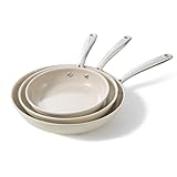 Redchef Pfannenset Keramik Induktion, Antihaft Bratpfannen 20 24 28 cm für alle Herdarten, PTFE-frei PFAS-frei PFOA-frei, Induktionsgeeignet, Backofenfest, Spülmaschinenfest (beige)