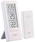 infactory Funkthermometer: Digitale Temperaturstation mit Innen-/Außenthermometer, Funkuhr, weiß (Funk-Thermometer mit Außensensoren, Thermometer Digitale Küche)