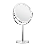 Auxmir Kommode Halterung Kosmetikspiegel Schminkspiegel mit Standfuß Tischspiegel doppelzeitig 1/10 Facher Vergrößerung 360° Drehbar für Make Up