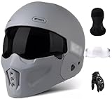 Integralhelm Retro-Persönlichkeits-Motorradhelm Street Combination Helmet DOT/ECE-Zulassung Retro Jethelm Mopedhelm Scooter Helm für Erwachsene Herren Damen F,XL=61-62CM