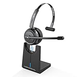 MONODEAL Bluetooth Headset mit Mikrofon, Wireless Kopfhörer mit Stummschalttaste, Geräuschunterdrückung für PC Büro Callcenter Zoom Microsoft