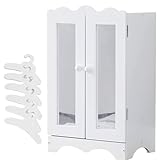 Holzpuppenmöbel mit 6 Kleiderbügeln Offener Kleiderschrank Organizer Puppenschrank für Puppen Spielzeug Puppenhaus Zubehör Passend für Puppe bis 20''