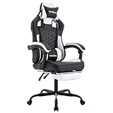 SUKIDA Gaming Stuhl, Ergonomischer Gaming-Stuhl mit Fußstütze, Racing Gaming Chair Kopfstütze Verstellbarer Computerstuhl Höhenverstellbar Lendenwirbelstütze für Homeoffice und Gaming Schwarz