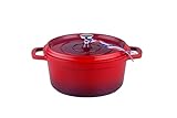 Kamberg 0008186 – Schmortopf 16 cm Durchmesser, rund, rot geflammt – Aluminiumguss – Beschichtung in Steinoptik – Für alle Herdarten, auch Induktion – PFOA‑frei, Aluminium