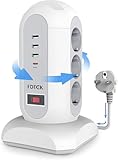 FDTEK 9 Fach Mehrfachsteckdose mit 3 USB-A und 1 USB-C Steckdosenleiste mit Zurückziehbar Kabel 1,65m Steckdosenturm Überspannungsschutz Steckdose Mehrfachstecker mit 2 Handyhalterung für Zuhause