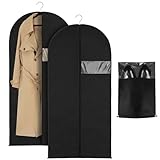 RosewineC 2 Stück Kleidersack mit Schuhbeutel, 120 x 60 cm Schwarz Kleidersäcke mit Reißverschluss, Mottensicher Anzugtasche Lang Kleidersack zur Aufbewahrung Kleiderhülle für Kleider Hemden