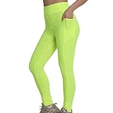 Generisch Leggings Mit Taschen Damen Lang Sportleggins Blickdicht Yogahose Sporthose Sport Hosen Sportleggings Laufhose Wanderleggings Fitness Gym Bauchweg High Waist
