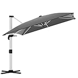TRIUMPHKEY Sonnenschirm Balkon 300x300x260 cm Aluminium Freischwingender Sonnenschirm mit Kurbel Wasserdichter Gartenschirm, UV50+ Sonnenschutz, 360° drehbar, Grau
