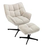 WOLTU Sessel mit Hocker, Relaxsessel 360° drehbar, Ohrensessel gepolstert, Fernsehsessel, Loungesessel Wohnzimmer Schlafzimmer, Leinen, Beige, SKS56be