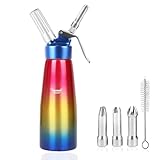 Professioneller Sahnebereiter aus Aluminium, auslaufsicher, Regenbogen-Sahnebereiter mit 3 Spritztüllen und Reinigungsbürste, 500 ml Sahnebereiter (nicht im Lieferumfang enthalten)