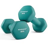 SONGMICS Hanteln, 2er Set, 2 x 3 kg, Hantelset, Kurzhanteln, Hexagon, Neopren-Beschichtung, Krafttraining, Workout, Fitnesstraining, für Zuhause, dunkelgrün SYL906Q01