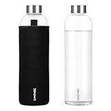 LOOFORE Trinkflasche aus Glas 1l / 1 liter - Glasflasche 1000ml mit Neoprenhülle/Schutzhülle - Glastrinkflasche mit Schraubverschluss - Wasserflasche Glas für kohlensäurehaltige Getränke