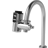 Fudeer Kompakter Durchlauferhitzer (25-45℃) Sofortige Warmwasserversorgung mit nahezu allen Wasserhähnen kompatibel Einsetzbar in Küchen,Bad,Waschküchen,Werkstätten,usw. 220–240 V(Silber)