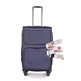 Stratic Bendigo Light + Koffer mit Koffergurt Weichschale Reisekoffer Trolley Rollkoffer mittelgroß, TSA Kofferschloss, 4 Rollen, Erweiterbar, Größe M, Navy