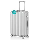 Voyagoux Koffer - 116L, Hartschalenkoffer groß, TSA-Schloss, ABS, 4X 360° Rollen, Robust und Leichtgewicht Suitcase, 76x48x30cm, Silber