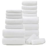 18-teiliges Badetuch-Set, ultraweich, Familien-Badezimmerhandtuch-Set mit Aufhängeschlaufen, 6 Badetücher, 6 Handtücher, 6 Waschlappen, sehr saugfähig, schnell trocknend, Duschtuch für Badezimmer
