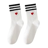1 Paar Tennissocken Damen 39-42,Socken Damen 39-42,Weiß Socken Mit Herz,Tennissocken Mit Motiv,Herzen Lustige Socks,Love Lustig,Baumwolle Herzsocken,Tennis Herzsocken für Valentine Hochzeitstag（Weiß）