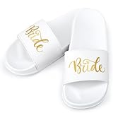 HICARER Bride Braut Hausschuhe Hochzeit Pantoffeln Spa Slipper mit offenen Zehen für Dusch Braut Party(EU 38-39,Weiß)