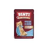 RINTI - Gold | Leicht verdauliches Nassfutter für kleine, ausgewachsene Hunde. Alleinfutter im Frischebeutel ohne Formfleisch, Soja oder künstliche Zusätze | 10x100g Huhn Pur + Geflügelherzen