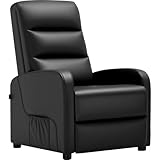 COMHOMA Relaxsessel Fernsehsessel mit Verstellbarer Rückenlehne bis 160°, Federkissen mit Fußstütze Einzelliege Sessel Wohnzimmer Einzel Liegesessel Schlafzimmer Heimkino PU-Schwarz