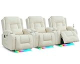 SITURAY Relaxsessel Fernsehsessel Elektrisch Verstellbar Massagesessel mit Liegefunktion Fußteil, Kunstleder TV Sessel mit Wärmefunktion, Kinosessel mit LED/USB für Wohnzimmer, bis 150 kg (3, Beige)