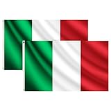 COCOSY 2 Stück Italien Fahne - 90 x 150 cm 100% Polyester Italien Flagge mit Messing-Ösen - Wetterfeste & Langlebige IT Italien Italienische Italia Italy Flagge für Sport & Feierlichkeiten