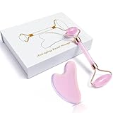Gua Sha steine gesichts Jade Stein Herzform Guasha Board Kratz-Massage Tool für Gesicht, Augen, Hals zur Hautpflege (Rosa Roller And Gua Sha)