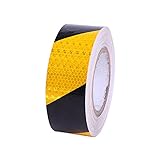 Ksvaye 25m x 5cm Reflektierendes Klebeband Schwarz Gelb Warnband Selbstklebend Reflektorband Warnklebeband Wasserdicht Reflexionsband für Warnmarkierung Sicherheit