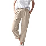 Leinenhose Damen Sommer Lang Weite Leichte Gestreift Luftige Mode Sommerhose Culottehose Leicht Slim Lässig High Waist Freizeithose Plissee Weitehose Joggpants Leinen Plisseehose Stoffhose