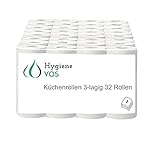 Hygiene VOS 32 Küchenrolle - Original Saugstarke Wischtücher Küchenrollen 3-lagig im Riesigen Vorteilspack 8 x 4 Rollen - Küchenpapier (32 x 50 Blatt)
