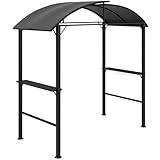 Outsunny Grillpavillon 233 x 110 x 235 cm Winddicht Gartenpavillon mit Doppeldach,Regalen, Gartenlauben mit UV-Schutz, BBQ Pavillon aus Stahl, Gartenzelt Grillzelt für Party BBQ, Dunkelgrau