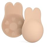 ZPW Klebe BH Push Up, Unsichtbarer Trägerloser-BH, Strapless Bra, Wiederverwendbare Klebe-BHS mit Trägerlos Pads, Silikonfreundlich Selbstklebender BHS für Rückenfreie Kleidung - B/M, Beige