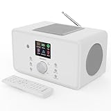 Internet Radio with DAB+ | 100 Watts 2.1 Bluetooth Radio with Spotify Connect, Alarm, 90+ Presets, Built-In Subwoofer and Remote Control | Majority Bard Music System and Digital Radio, White