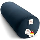 Navango® Yoga Bolster - Marine I Yoga Rolle handgefertigt in Deutschland I 24cm Durchmesser - 64cm Länge I Praktischer Tragegriff I 100% Dinkelspelz Füllung I Waschbarer Bezug 100% Baumwolle
