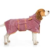 DENTRUN Hunde Bademantel Grosse Hunde mit Hut Weicher und Stark Wasserabsorbierend Hundebademantel Dog Bathrobe Labrador Schwimmen Strand (Rosa,L)