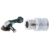 Makita DGA513Z Akku-Winkelschleifer 18 V (ohne Akku, Ohne Ladegerät), (L X B X H) 382 X 140 X 145 Mm & BGS 292 | Bit-Adapter mit Haltekugel | Innenvierkant 10 mm (3/8') | Innensechskant 8 mm (5/16')