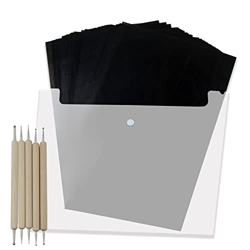 50 Blatt Kohlepapier A4 Carbon Papier Transferpapier Graphitpapier, Carbon Transfer Pauspapiere mit 5 Stk. Prägestiften zum Kopieren, Zeichnen auf Holz, Leinwand, Papier (8.5'x11.5' Dokumentenmappe) 