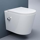 doporro Hänge-WC Weiß Wand-WC Toilette mit Soft-Close Spülrandloses aus Keramik Hänge-Toilette Aachen601